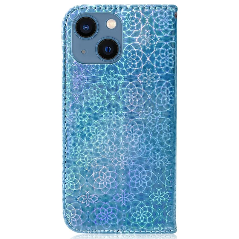Für iPhone 14 Plus PU-Leder-Blumenmuster-Case Hülle mit Standfunktion, Brieftasche, stoßfest - Blau