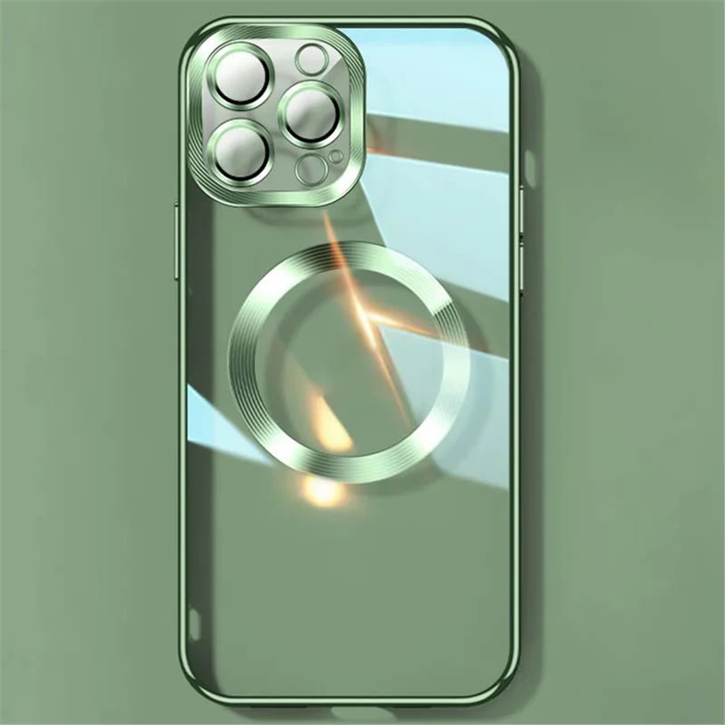 YOOBAO For iPhone 13 Pro 6.1 inch Anti-scratch Camera Protection Phone Case Shockproof Clear Silicone Cover Support Wireless Magnetic Charge - Green