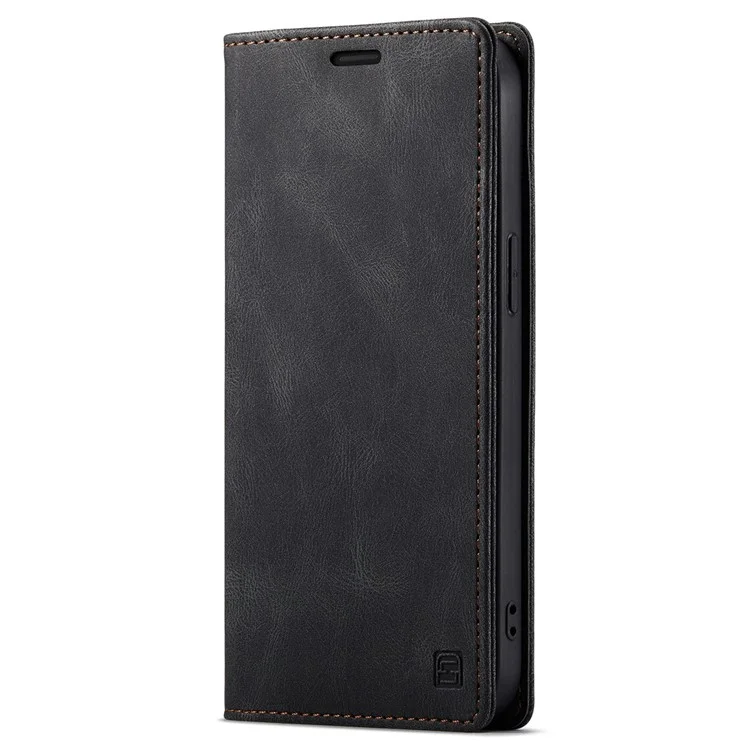 AUTSPACE A01 Series For iPhone 14 Plus Retro Matte Phone Drop-proof Case PU Leather+TPU RFID Blocking Stand Wallet Protective Cover - Black