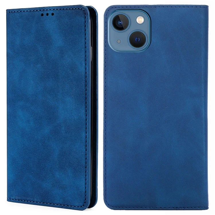 Para Iphone 14 Max 6.7 Pulgadas Anti-caída de la Piel Touch Case de Teléfono Adsorción Magnética PU Flip Cover Soport Stand Stop - Azul