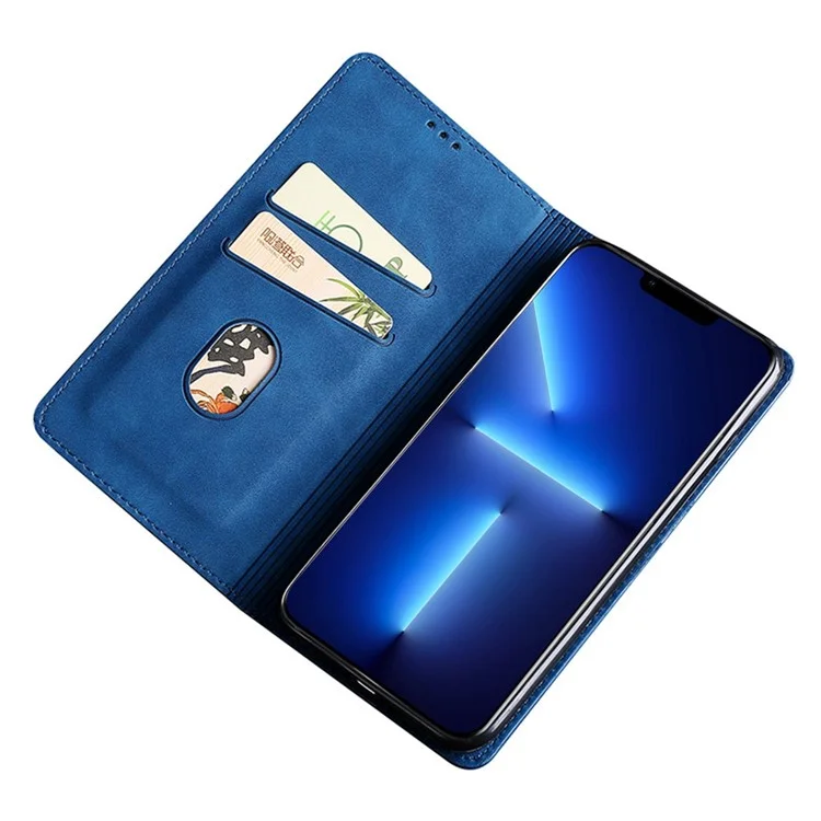 Para Iphone 14 Max 6.7 Pulgadas Anti-caída de la Piel Touch Case de Teléfono Adsorción Magnética PU Flip Cover Soport Stand Stop - Azul
