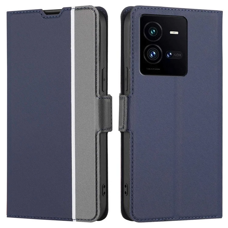 Para Vivo Iqoo 10 Pro 5G Bien Protegido Textura PU Case de Libros de Cuero PU Con Titular de Tarjetas Cubierta Protectora de Soporte de Cierre Magnético Dual - Azul