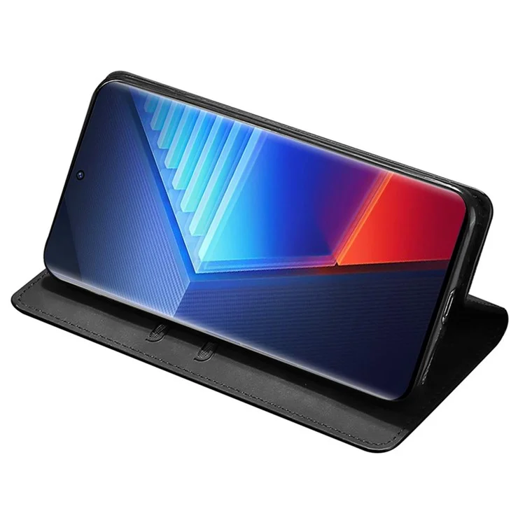 Für vivo iQOO 10 Pro 5G Skin-touch Stand Card Holder Phone Case PU Leder Verborgene Magnetische Absorption Folio Flip Cover - Schwarz