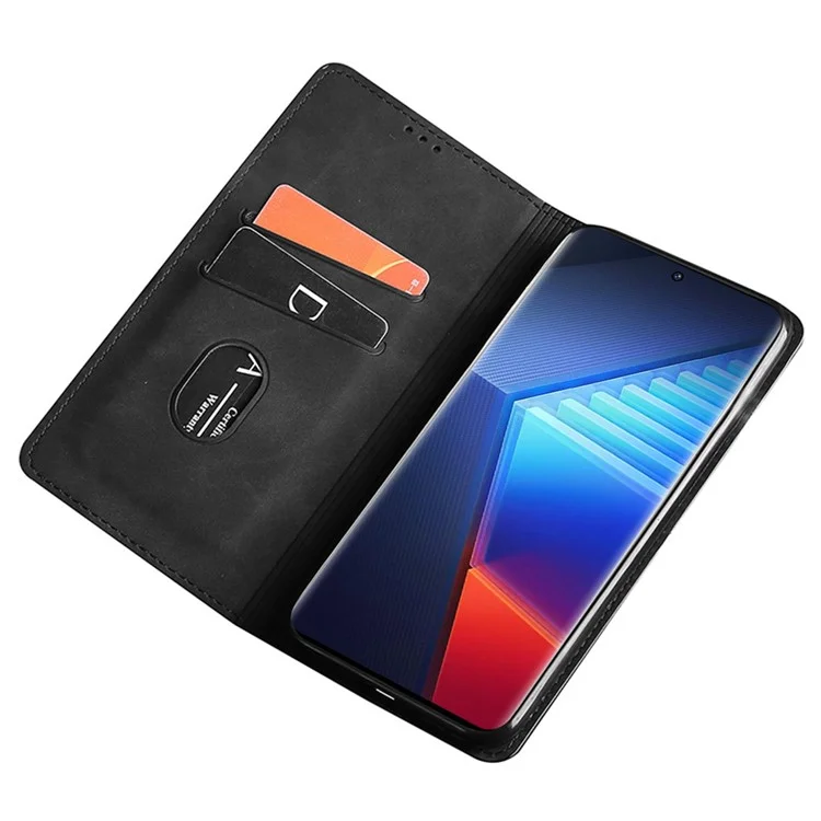 Für vivo iQOO 10 Pro 5G Skin-touch Stand Card Holder Phone Case PU Leder Verborgene Magnetische Absorption Folio Flip Cover - Schwarz