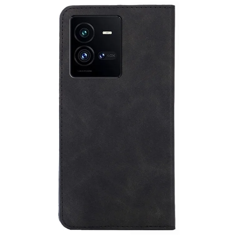 Für vivo iQOO 10 Pro 5G Skin-touch Stand Card Holder Phone Case PU Leder Verborgene Magnetische Absorption Folio Flip Cover - Schwarz