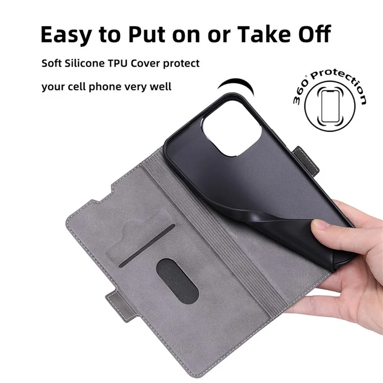For iPhone 14 Plus PU Leather Stand Case Side Magnetic Clasp Card Holder Protective Phone Cover - White