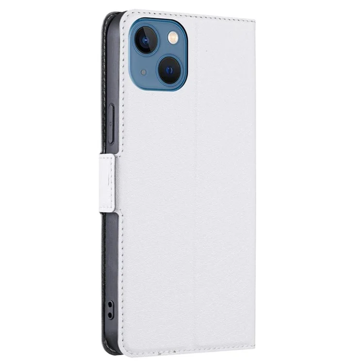For iPhone 14 Plus PU Leather Stand Case Side Magnetic Clasp Card Holder Protective Phone Cover - White
