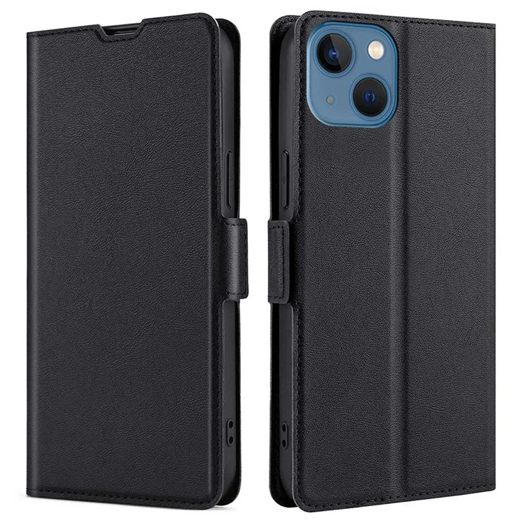 PU Leather Stand Case for iPhone 14 6.1 inch, Side Magnetic Clasp Full Protection Phone Cover with Card Holder - Black