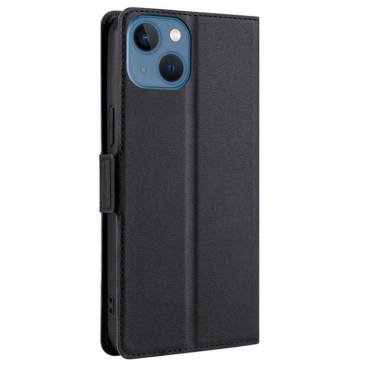 PU Leather Stand Case for iPhone 14 6.1 inch, Side Magnetic Clasp Full Protection Phone Cover with Card Holder - Black