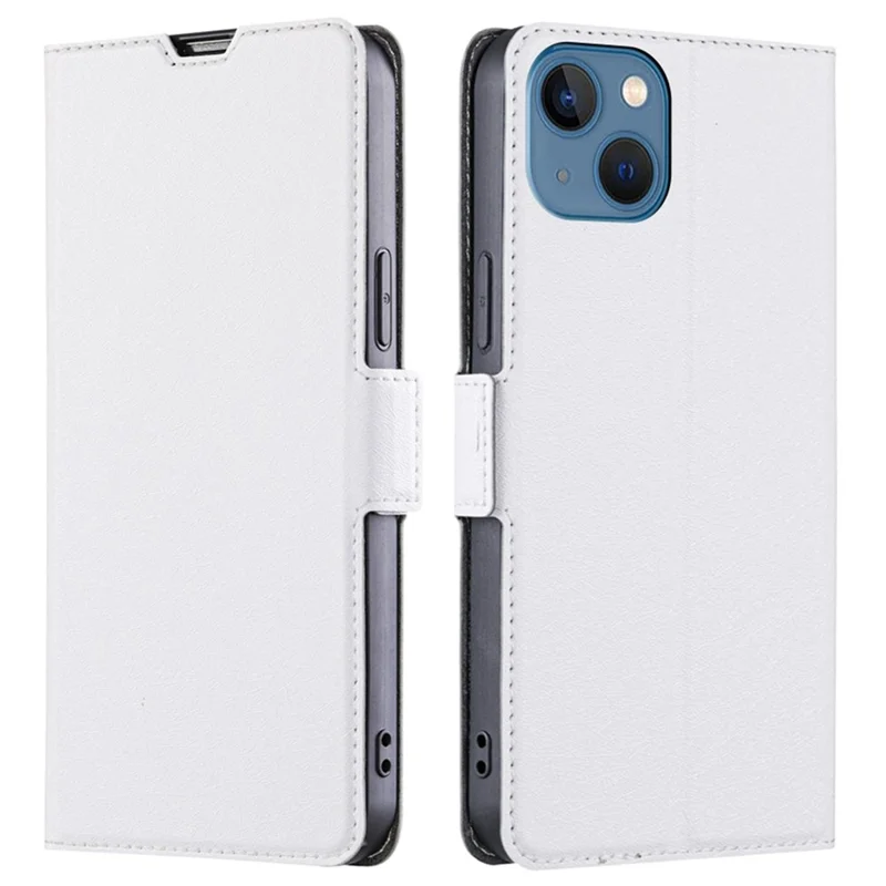 PU Leather Stand Case for iPhone 14 6.1 inch, Side Magnetic Clasp Full Protection Phone Cover with Card Holder - White