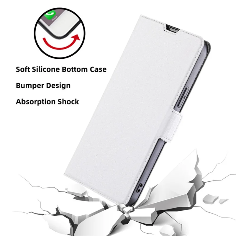 PU Leather Stand Case for iPhone 14 6.1 inch, Side Magnetic Clasp Full Protection Phone Cover with Card Holder - White