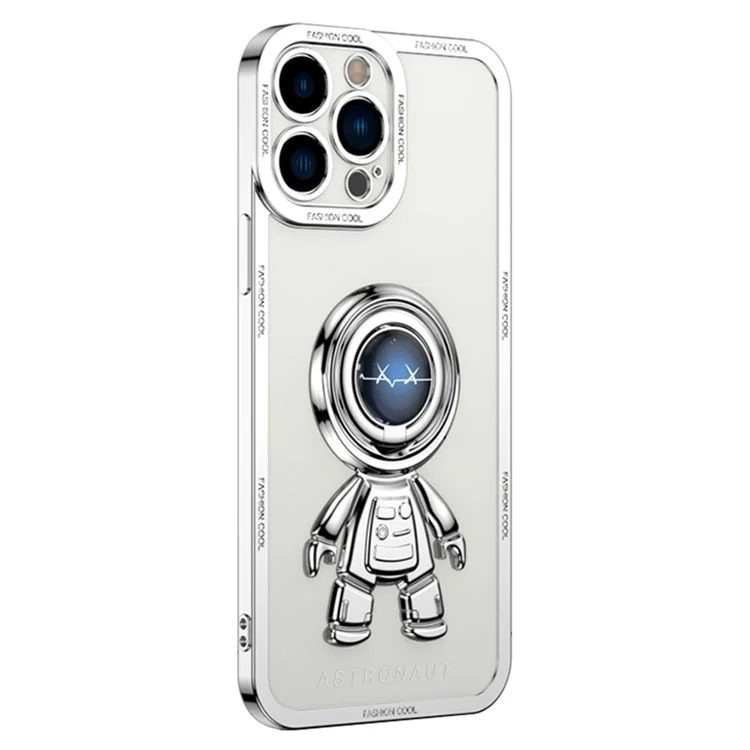YOOBAO Shockproof TPU Phone Case For iPhone 13 Pro Max 6.7 inch, Planet Spaceman Phone Cover Kickstand with Car Mount Metal Sheet - Lightning White