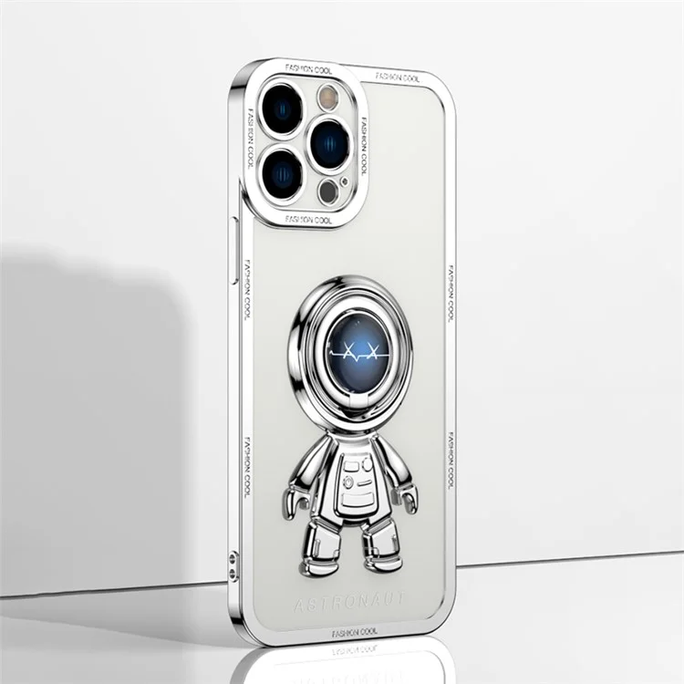 YOOBAO Shockproof TPU Phone Case For iPhone 13 Pro Max 6.7 inch, Planet Spaceman Phone Cover Kickstand with Car Mount Metal Sheet - Lightning White