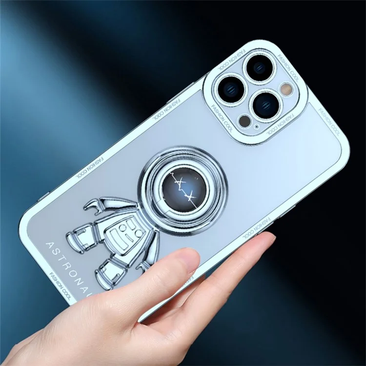 YOOBAO Shockproof TPU Phone Case For iPhone 13 Pro Max 6.7 inch, Planet Spaceman Phone Cover Kickstand with Car Mount Metal Sheet - Lightning White