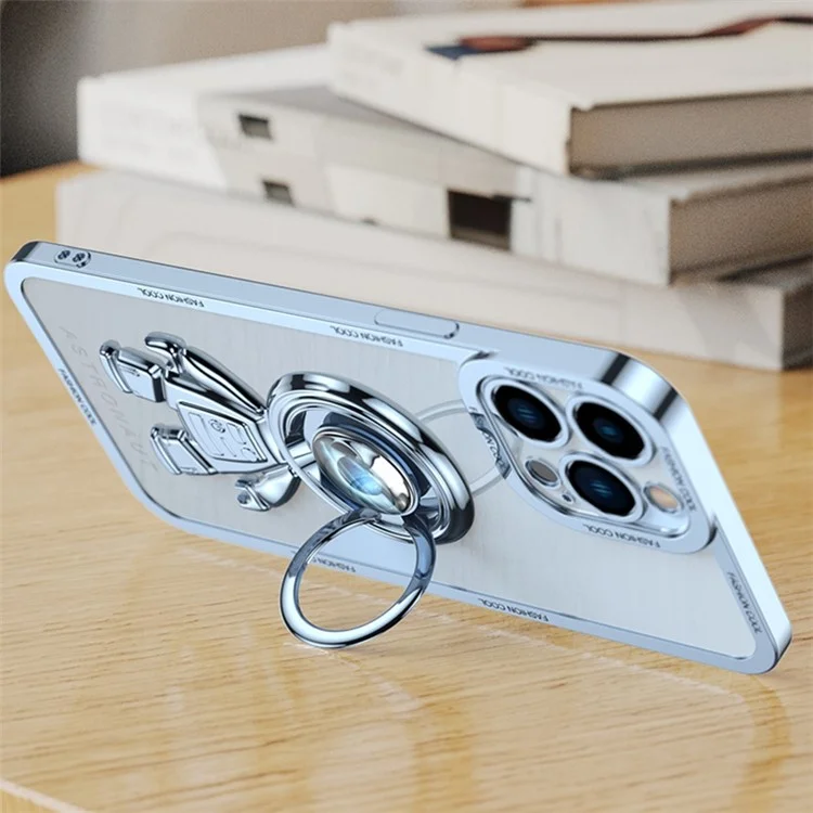 YOOBAO Shockproof TPU Phone Case For iPhone 13 Pro Max 6.7 inch, Planet Spaceman Phone Cover Kickstand with Car Mount Metal Sheet - Lightning White