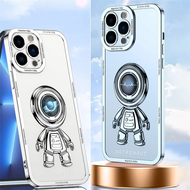 YOOBAO Shockproof TPU Phone Case For iPhone 13 Pro Max 6.7 inch, Planet Spaceman Phone Cover Kickstand with Car Mount Metal Sheet - Lightning White