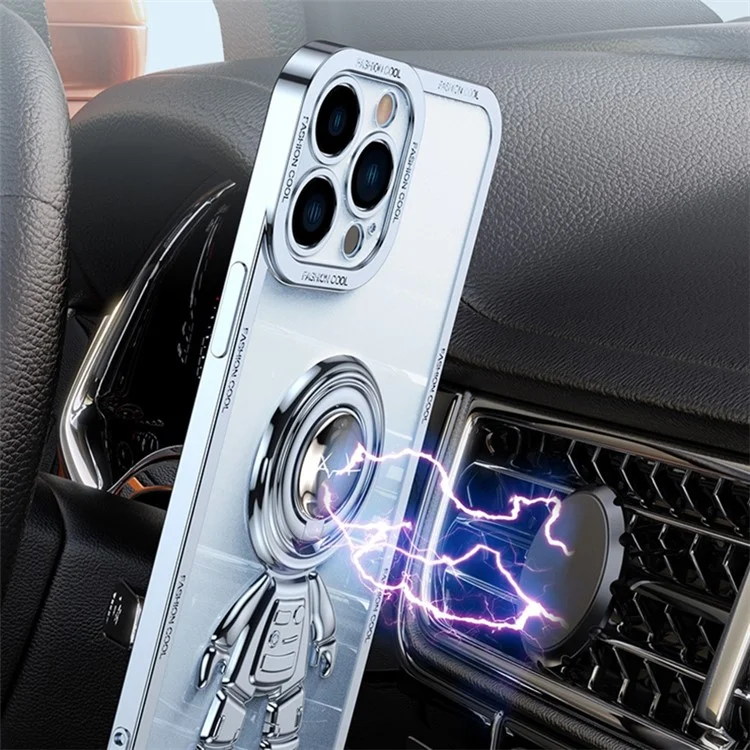 YOOBAO Shockproof TPU Phone Case For iPhone 13 Pro Max 6.7 inch, Planet Spaceman Phone Cover Kickstand with Car Mount Metal Sheet - Planet Blue