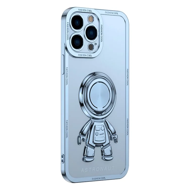 Case de Téléphone Yoobao TPU Pour Iphone 13 Pro Max 6,7 Pouces Conception de L'espaceman Électroplate Couverture Anti-dépôt Avec Plaque en Métaux de Montage de Voiture - Bleu
