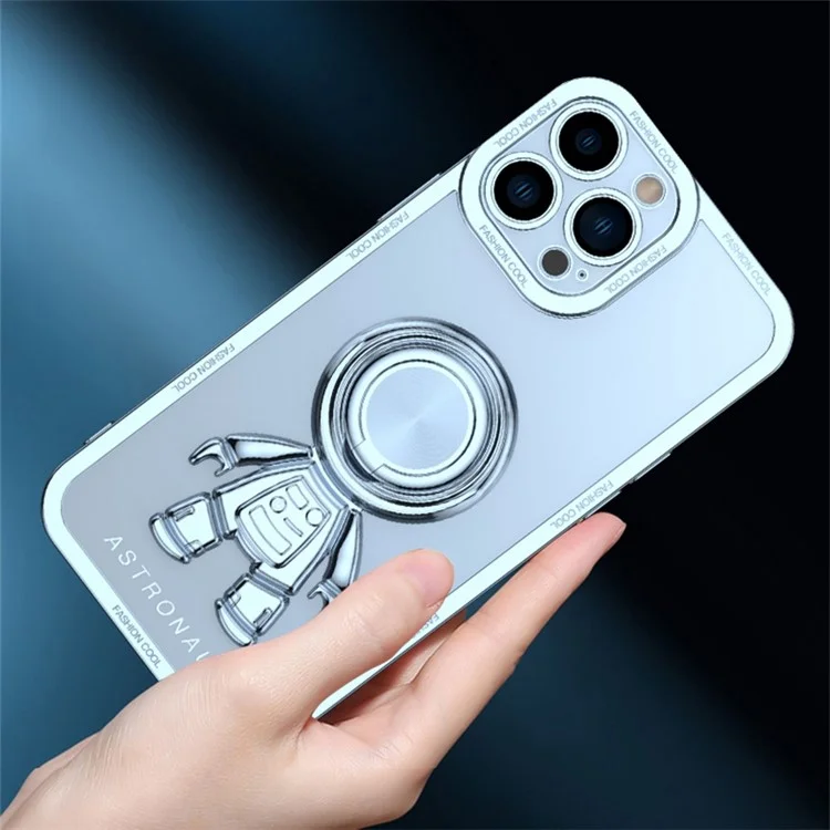 Case de Téléphone Yoobao TPU Pour Iphone 13 Pro Max 6,7 Pouces Conception de L'espaceman Électroplate Couverture Anti-dépôt Avec Plaque en Métaux de Montage de Voiture - Bleu