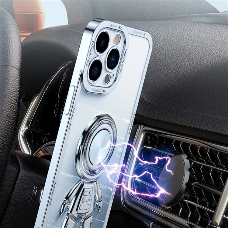 Case de Téléphone Yoobao TPU Pour Iphone 13 Pro Max 6,7 Pouces Conception de L'espaceman Électroplate Couverture Anti-dépôt Avec Plaque en Métaux de Montage de Voiture - Bleu