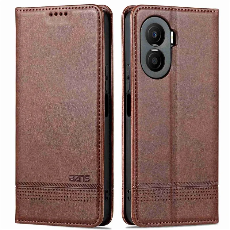 AZNS Para Honor X40i 5G Anti-arranhão PU Couro Vista Stand Tampa da Capa da Carteira Magnetic Auto Feching - Café