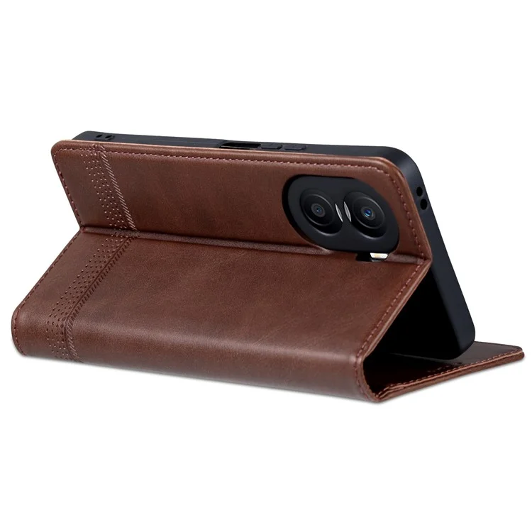 AZNS Para Honor X40i 5G Anti-arranhão PU Couro Vista Stand Tampa da Capa da Carteira Magnetic Auto Feching - Café