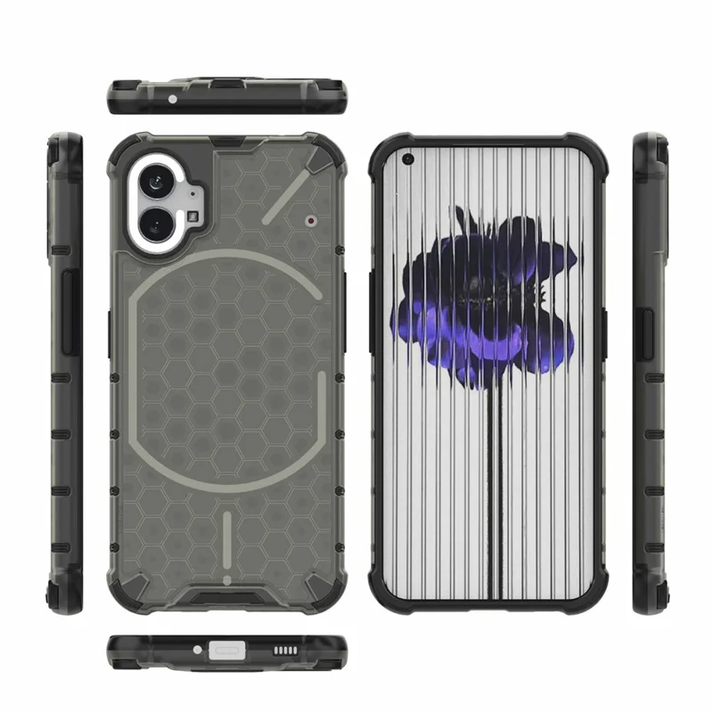 For Nothing phone (1) 5G Honeycomb Textured TPU + PC Cover, Shock Absorbing Precise Cutout Phone Case - Black