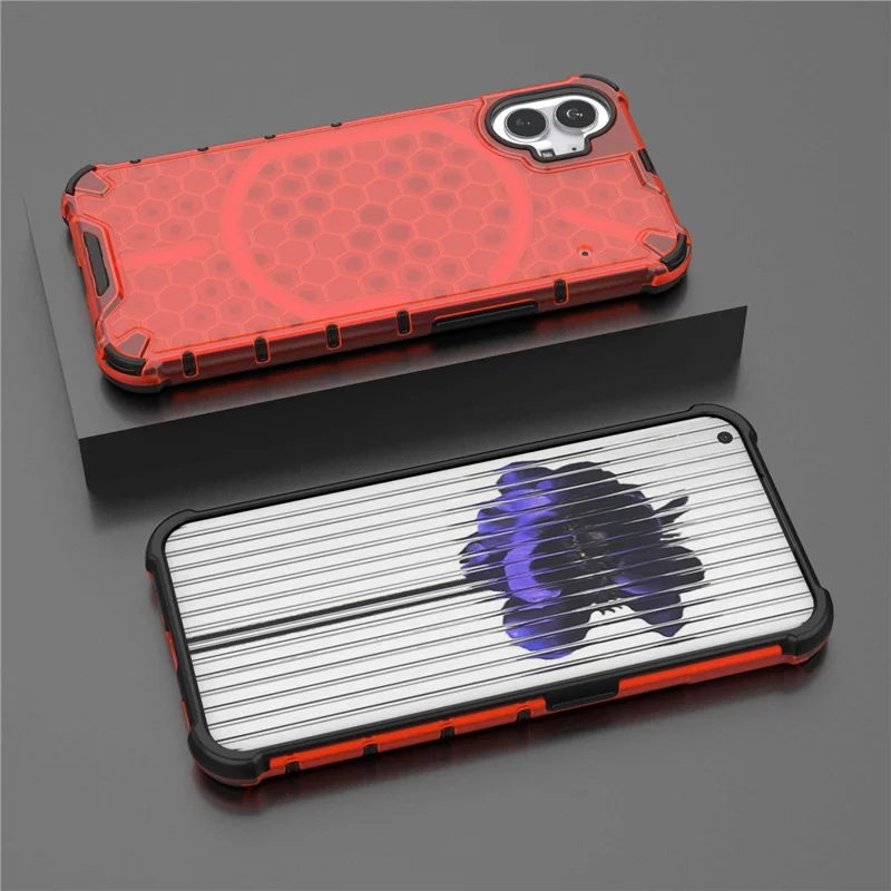 For Nothing phone (1) 5G Honeycomb Textured TPU + PC Cover, Shock Absorbing Precise Cutout Phone Case - Red