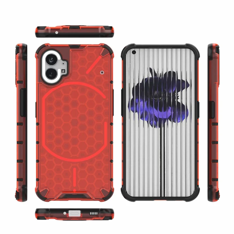 For Nothing phone (1) 5G Honeycomb Textured TPU + PC Cover, Shock Absorbing Precise Cutout Phone Case - Red