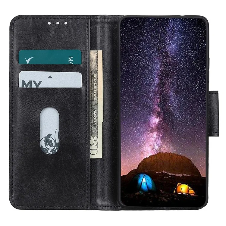 Para Huawei Nova Y90 4G / Desfrute de 50 Pro 5g Anti-arranhão Capa de Capa de Flip Stand Stand Crazy Cavalo Textura Magnética PU Couro de Couro Celular Shell - Preto