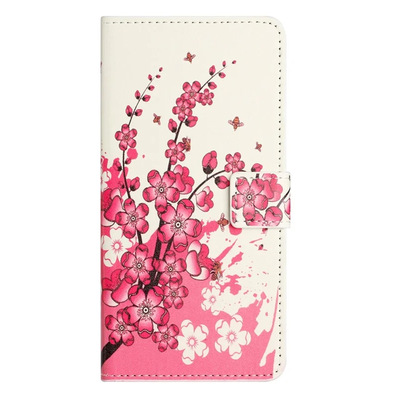 For iPhone 14 6.1 inch Wallet Stand Book Style Magnetic Clasp PU Leather Case Pattern Printing Phone Cover - Plum Blossom