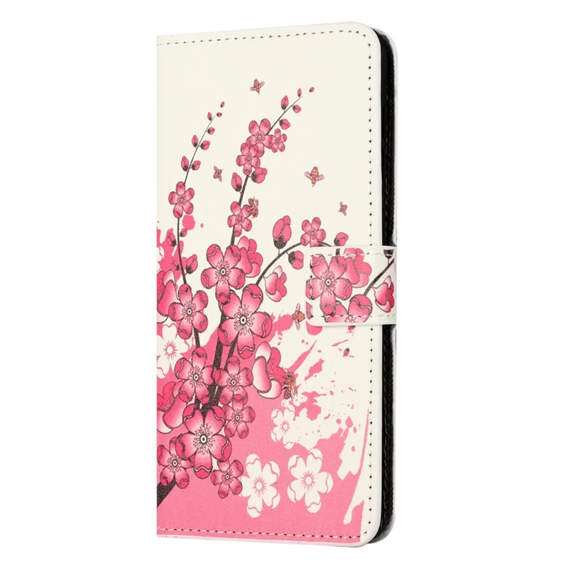 For iPhone 14 6.1 inch Wallet Stand Book Style Magnetic Clasp PU Leather Case Pattern Printing Phone Cover - Plum Blossom