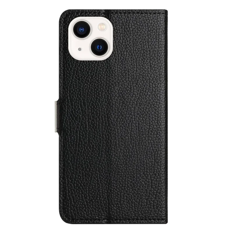 For iPhone 14 6.1 inch PU Leather Flip Wallet Case Stand Anti-wear Anti-fall Litchi Texture Phone Shell - Black