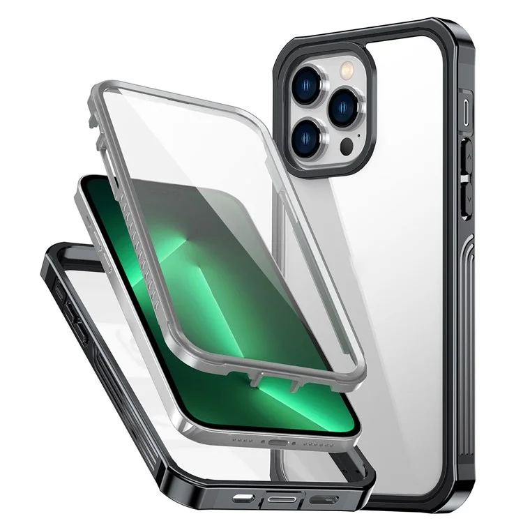 Para Iphone 14 Pro 6.1 Pulgadas Case de Teléfono a Prueba de Choques PC Duro PC Duro + Cubierta Híbrida de TPU Suave Con Protector de Pantalla de Vidrio Templado