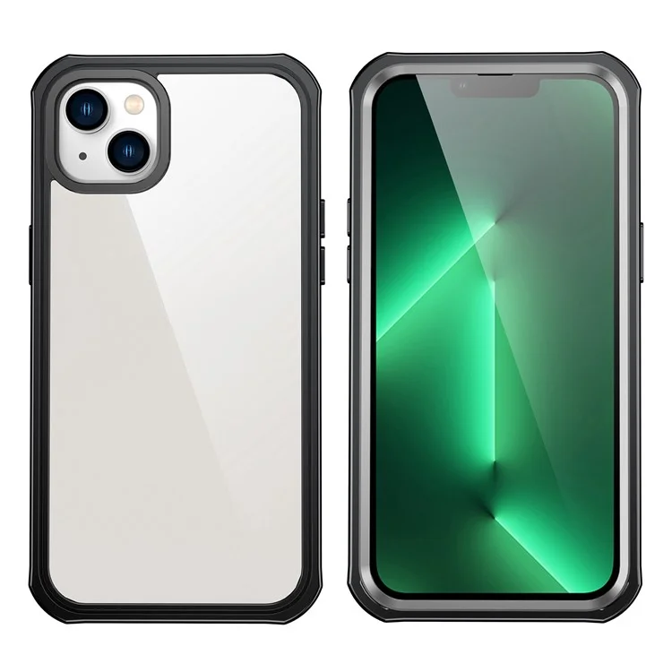For iPhone 14 Plus Anti-drop Phone Case Full Coverage Hard PC + Soft TPU Hybrid Cover with Explosion-proof Tempered Glass Screen Protector