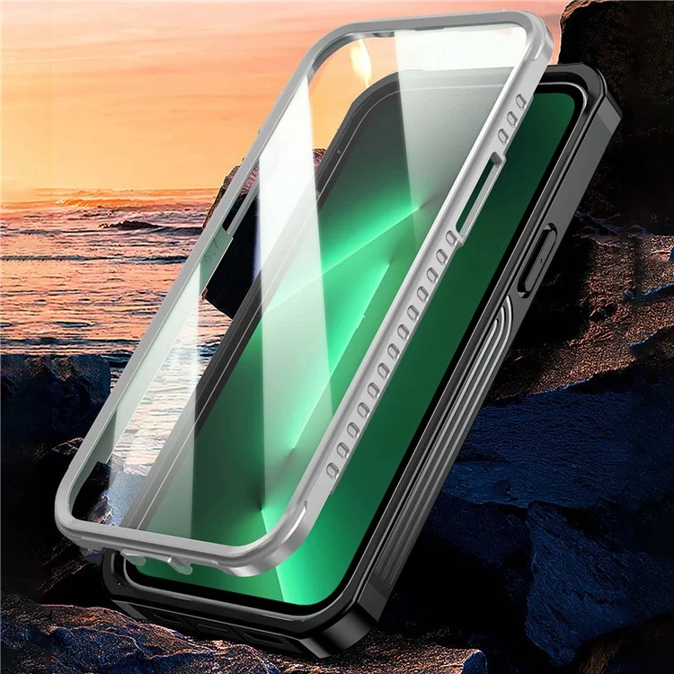 For iPhone 14 Plus Anti-drop Phone Case Full Coverage Hard PC + Soft TPU Hybrid Cover with Explosion-proof Tempered Glass Screen Protector