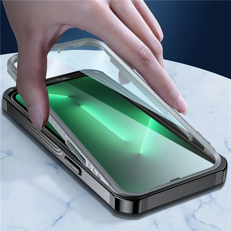 For iPhone 14 Plus Anti-drop Phone Case Full Coverage Hard PC + Soft TPU Hybrid Cover with Explosion-proof Tempered Glass Screen Protector