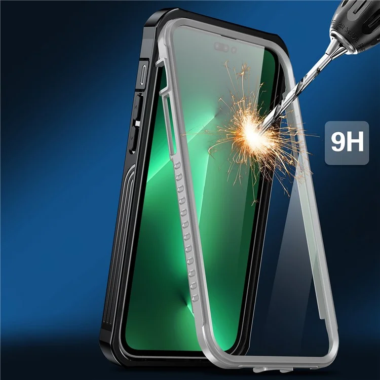 For iPhone 14 Plus Anti-drop Phone Case Full Coverage Hard PC + Soft TPU Hybrid Cover with Explosion-proof Tempered Glass Screen Protector