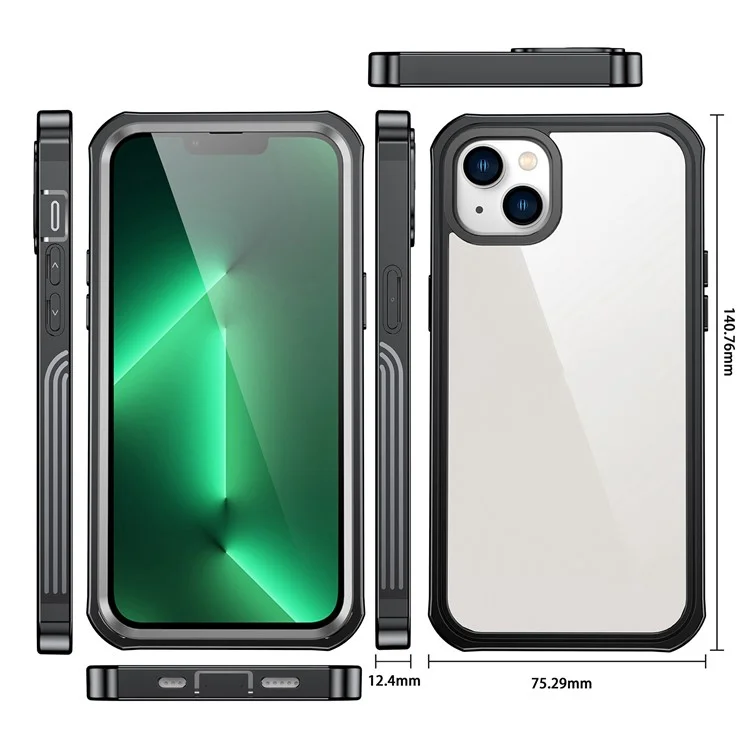 For iPhone 14 Plus Anti-drop Phone Case Full Coverage Hard PC + Soft TPU Hybrid Cover with Explosion-proof Tempered Glass Screen Protector