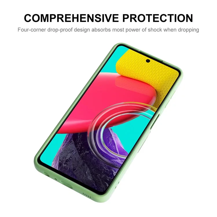 ENKAY HAT Prince Per Samsung Galaxy M53 5G Custodia Per Telefono Silicone Anti-drop Bordo Dritto Liquido Presentazione Della Protezione Delle Lenti Con Ritaglio Preciso Copertina - Verde Chiaro