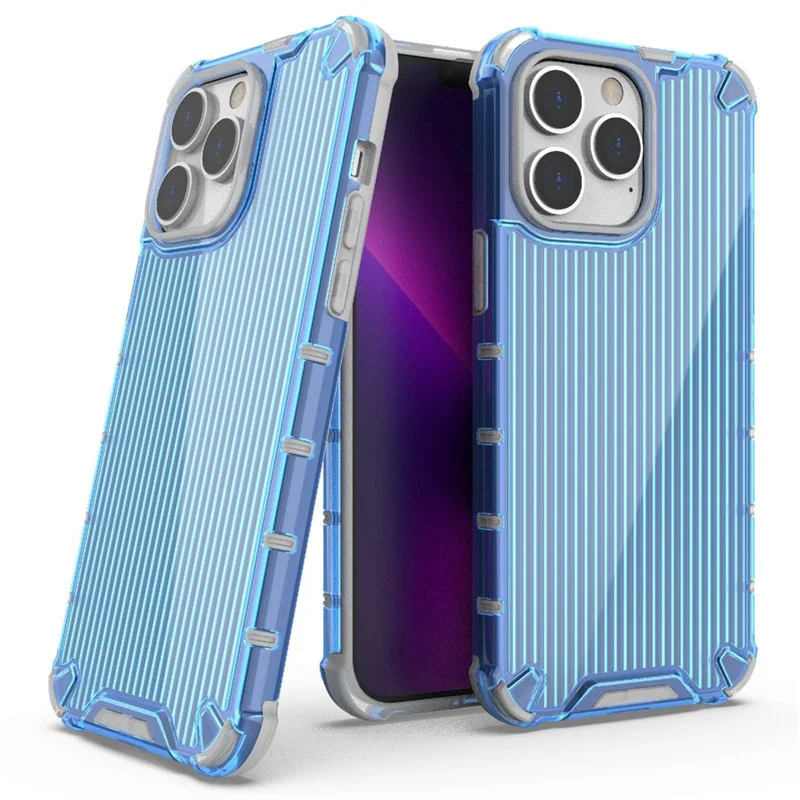 Anti-Scratch Phone Case for iPhone 14 Pro 6.1 inch PC+TPU Hybrid Slim Cover Shockproof Protective Shell - Blue