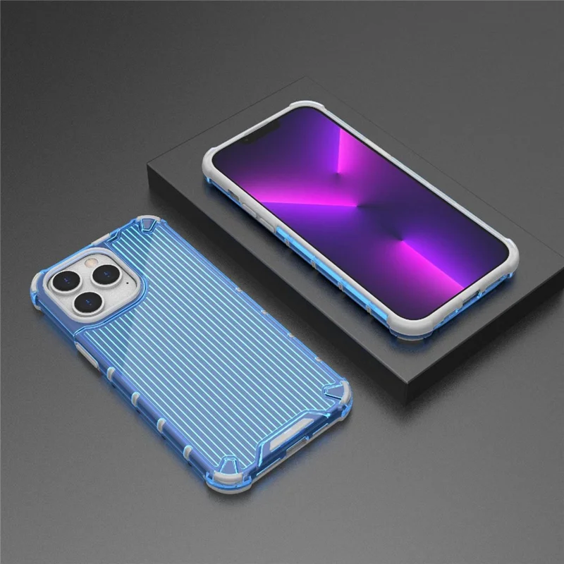 Anti-Scratch Phone Case for iPhone 14 Pro 6.1 inch PC+TPU Hybrid Slim Cover Shockproof Protective Shell - Blue