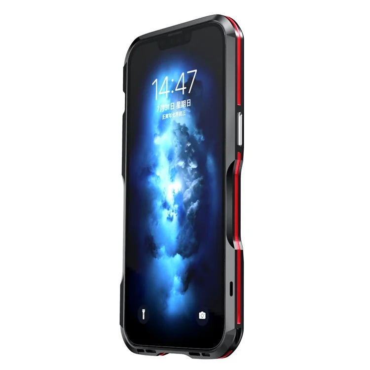 LUPHIE for iPhone 14 6.1 inch Drop-proof Metal Frame Protective Bumper Case - Black / Red