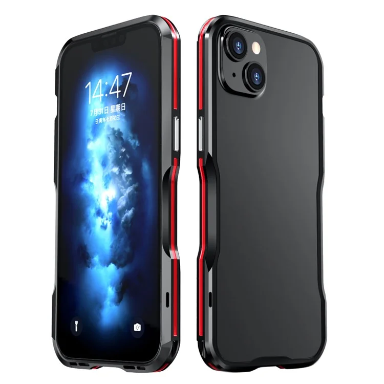 LUPHIE for iPhone 14 Plus Drop-proof Frame Mobile Phone Metal Protective Bumper Case - Black / Red