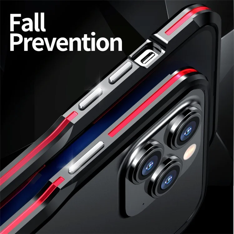 LUPHIE for iPhone 14 Pro 6.1 inch Anti-collision Anti-drop Phone Bumper Case Metal Protective Frame - Black / Red