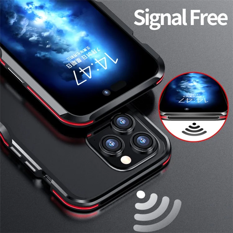 LUPHIE для iPhone 14 Pro 6.1 дюйма Противоударный Противоударный Бампер Чехол Металлическая Защитная Рамка - Черный / Красный