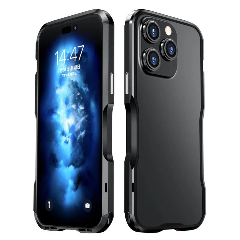 LUPHIE for iPhone 14 Pro 6.1 inch Anti-collision Anti-drop Phone Bumper Case Metal Protective Frame - Black