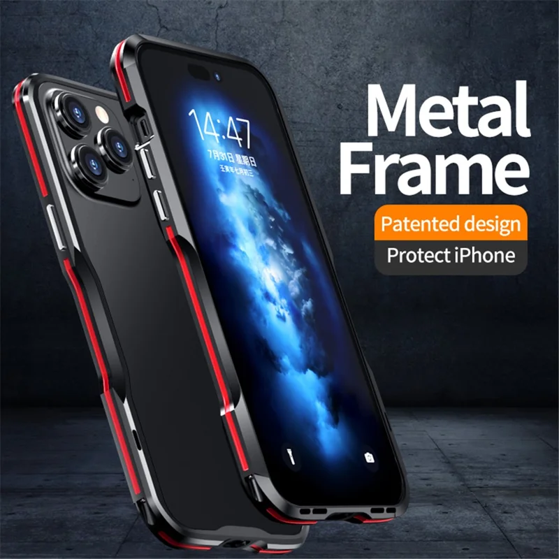 LUPHIE for iPhone 14 Pro 6.1 inch Anti-collision Anti-drop Phone Bumper Case Metal Protective Frame - Black