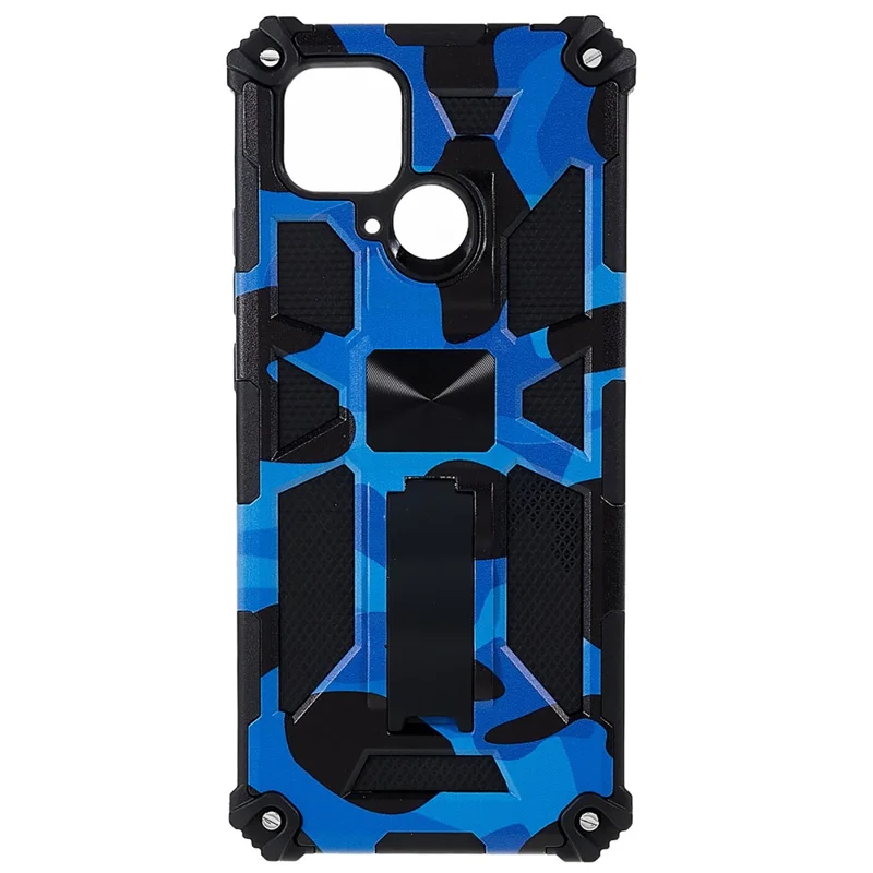 For Xiaomi Redmi 10C 4G / Poco C40 4G Phone Case with Kickstand, Shock Absorption Camouflage Design PC + TPU Phone Protective Shell - Camouflage Blue