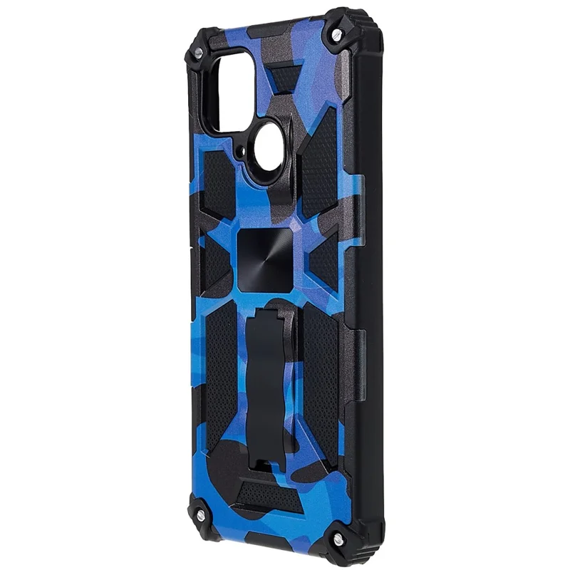 For Xiaomi Redmi 10C 4G / Poco C40 4G Phone Case with Kickstand, Shock Absorption Camouflage Design PC + TPU Phone Protective Shell - Camouflage Blue